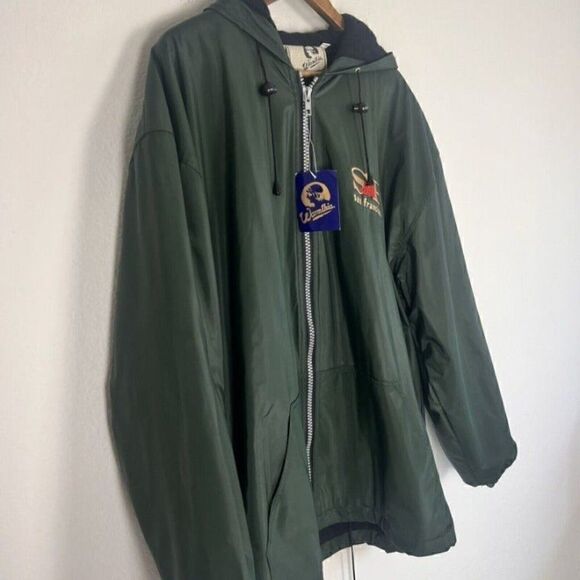 Vintage 90s Zip Up Raincoat San Francisco Embroidered Mens Fleece Lined Green M - Picture 10 of 12